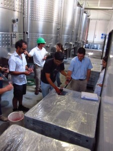Mauricio Gonzalez testing the micro-vinification of Altos Las Hormigas Single Vineyard Malbec, Makia Vineyard, Vista Flores.